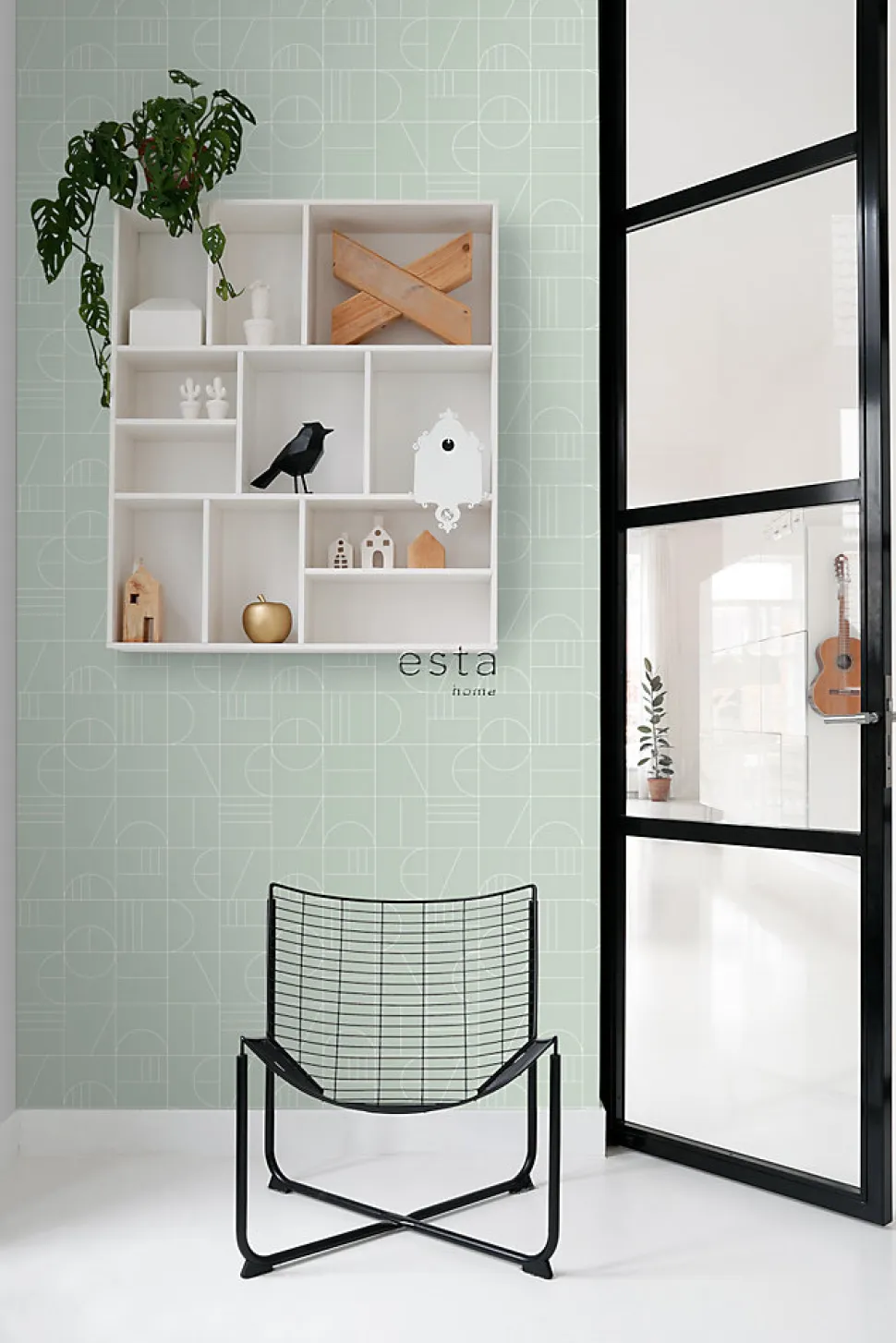 ESTAhome papier peint art déco vert menthe et blanc - 53 cm x 10.05 m - 139209