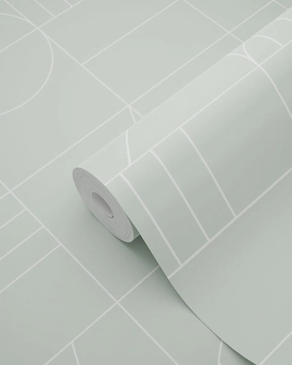 ESTAhome papier peint art déco vert menthe et blanc - 53 cm x 10.05 m - 139209