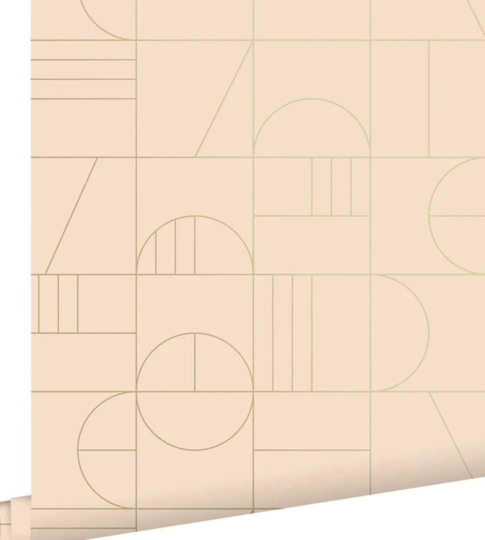 ESTAhome papier peint art déco rose pêche clair et or - 53 cm x 10.05 m - 139206