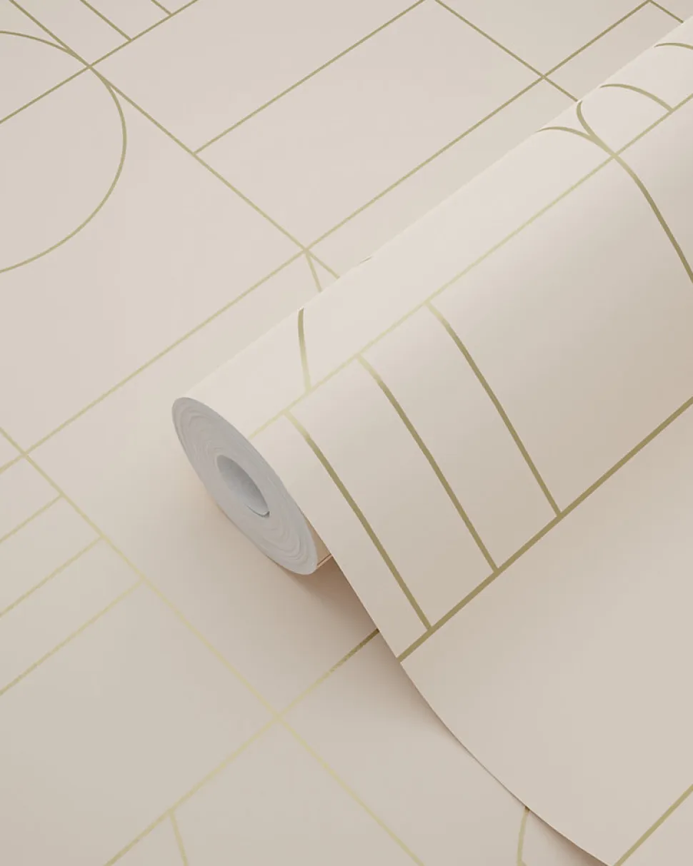 ESTAhome papier peint art déco rose pêche clair et or - 53 cm x 10.05 m - 139206