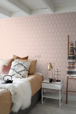 ESTAhome papier peint art déco rose clair et or - 53 cm x 10.05 m - 139201