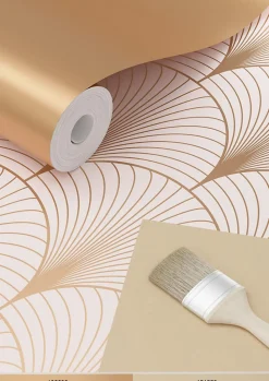 ESTAhome papier peint art déco rose clair et or rose - 53 cm x 10.05 m - 139229