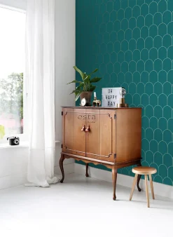 ESTAhome papier peint art déco bleu canard et or - 53 cm x 10.05 m - 139205