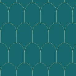 ESTAhome papier peint art déco bleu canard et or - 53 cm x 10.05 m - 139205