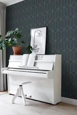 ESTAhome papier peint art déco bleu foncé et or - 53 cm x 10.05 m - 139225