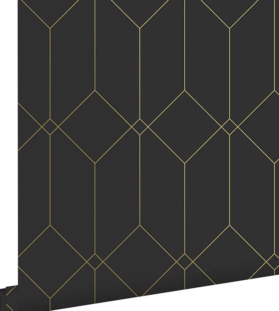 ESTAhome papier peint art déco noir et or - 53 cm x 10.05 m - 139746