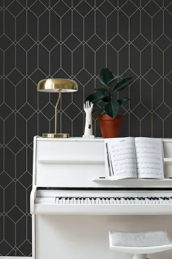 ESTAhome papier peint art déco noir et or - 53 cm x 10.05 m - 139746