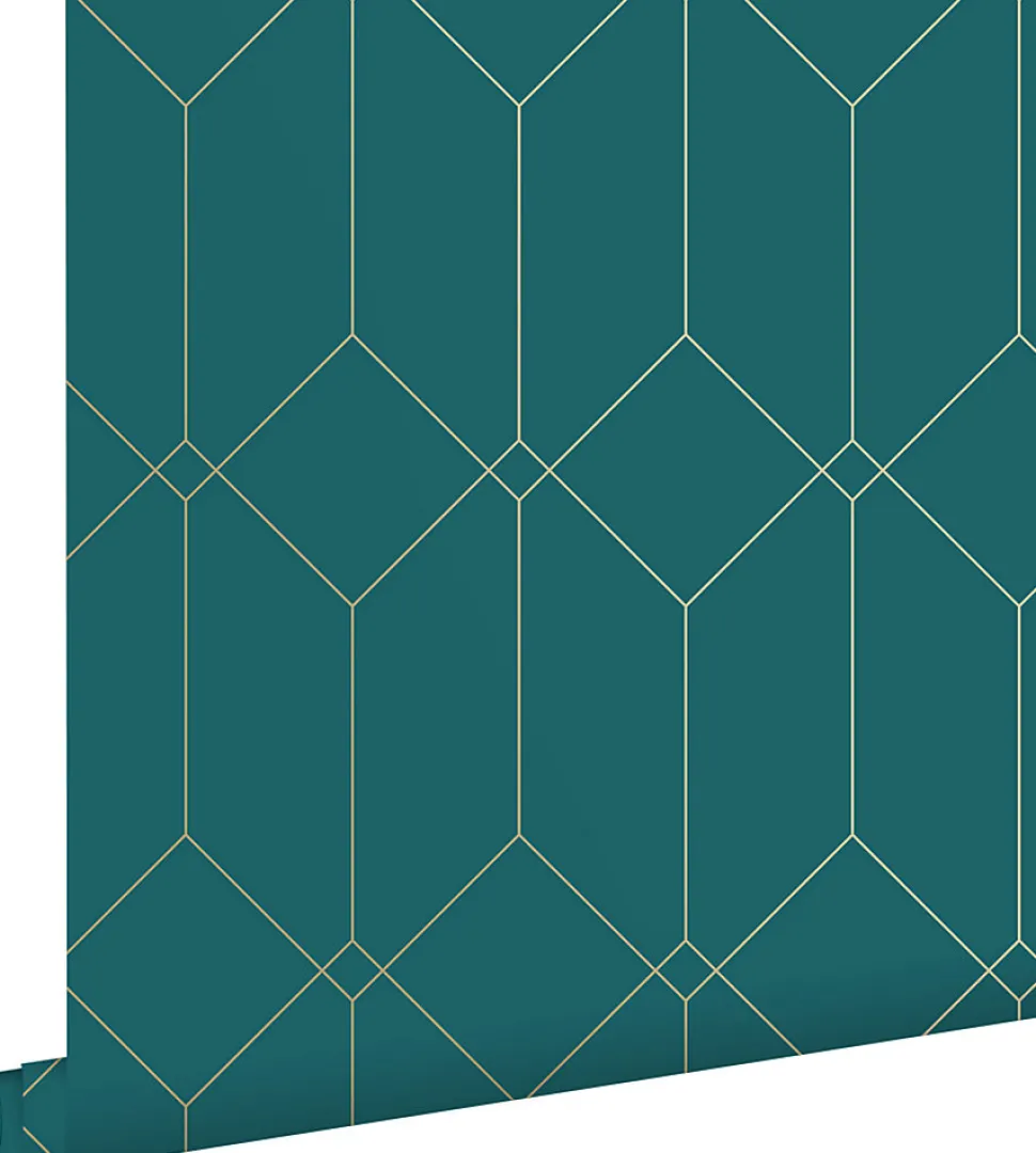 ESTAhome papier peint art déco or, vert et bleu - 53 cm x 10.05 m - 139224