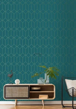 ESTAhome papier peint art déco or, vert et bleu - 53 cm x 10.05 m - 139224