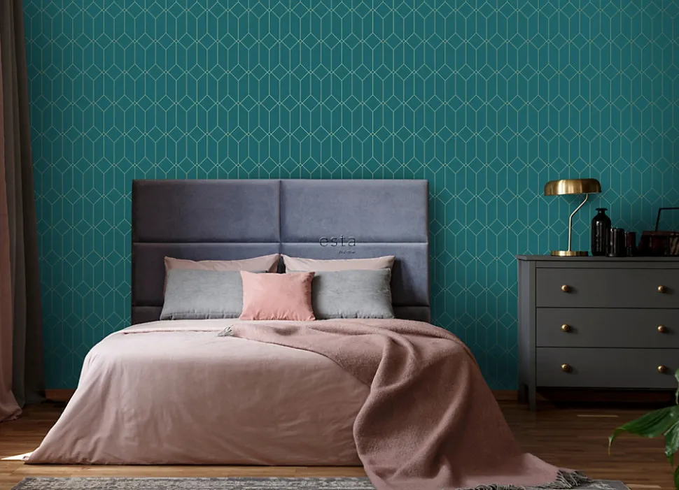 ESTAhome papier peint art déco or, vert et bleu - 53 cm x 10.05 m - 139224