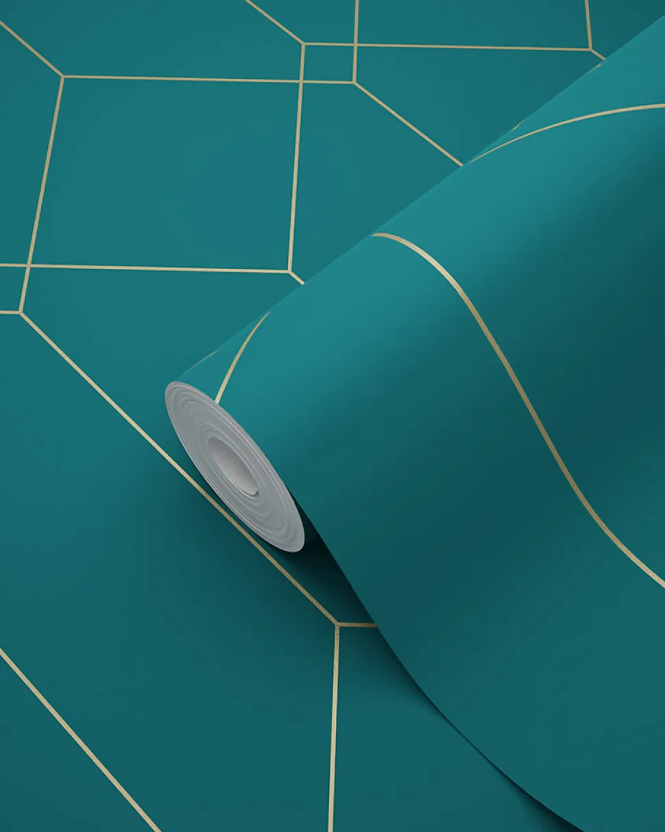 ESTAhome papier peint art déco or, vert et bleu - 53 cm x 10.05 m - 139224