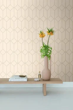 ESTAhome papier peint art déco or et beige - 53 cm x 10.05 m - 139747