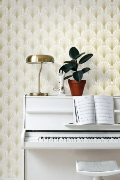 ESTAhome papier peint art déco blanc et or - 53 cm x 10.05 m - 139456