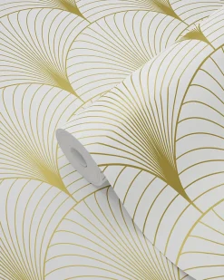 ESTAhome papier peint art déco blanc et or - 53 cm x 10.05 m - 139456