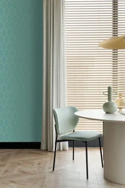 ESTAhome papier peint art déco bleu canard et or - 53 cm x 10.05 m - 139204