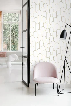 ESTAhome papier peint art déco blanc et or - 50 x 900 cm - 139653
