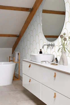ESTAhome papier peint art déco blanc et or - 50 x 900 cm - 139653