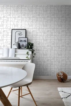 ESTAhome papier peint art déco blanc et noir - 53 cm x 10.05 m - 139142