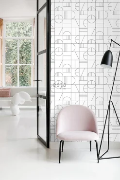 ESTAhome papier peint art déco blanc et noir - 53 cm x 10.05 m - 139142