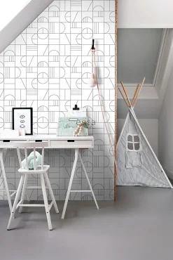 ESTAhome papier peint art déco blanc et noir - 53 cm x 10.05 m - 139142