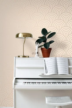ESTAhome papier peint art déco rose pêche clair et or rose - 53 cm x 10.05 m - 139216