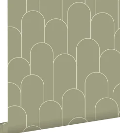 ESTAhome papier peint art déco vert kaki - 50 x 900 cm - 139655