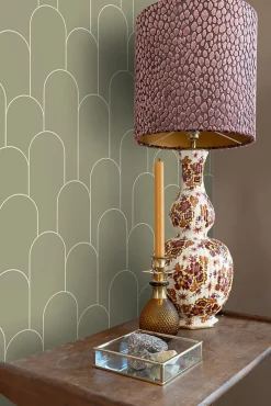 ESTAhome papier peint art déco vert kaki - 50 x 900 cm - 139655