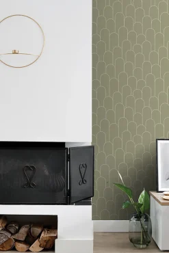 ESTAhome papier peint art déco vert kaki - 50 x 900 cm - 139655