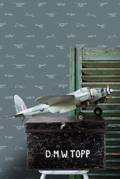 ESTAhome papier peint avions et hélicoptères bleu gris - 53 cm x 10.05 m - 139509