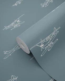 ESTAhome papier peint avions et hélicoptères bleu gris - 53 cm x 10.05 m - 139509