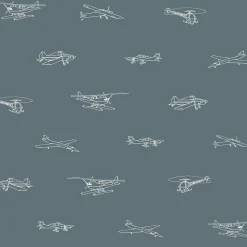 ESTAhome papier peint avions et hélicoptères bleu gris - 53 cm x 10.05 m - 139509