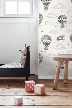 ESTAhome papier peint ballons à air chaud noir et blanc - 50 x 900 cm - 139715