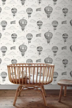 ESTAhome papier peint ballons à air chaud noir et blanc - 50 x 900 cm - 139715