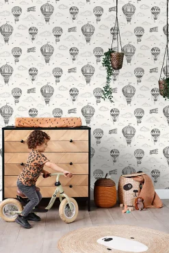 ESTAhome papier peint ballons à air chaud noir et blanc - 50 x 900 cm - 139715