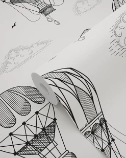 ESTAhome papier peint ballons à air chaud noir et blanc - 50 x 900 cm - 139715