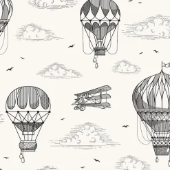ESTAhome papier peint ballons à air chaud noir et blanc - 50 x 900 cm - 139715