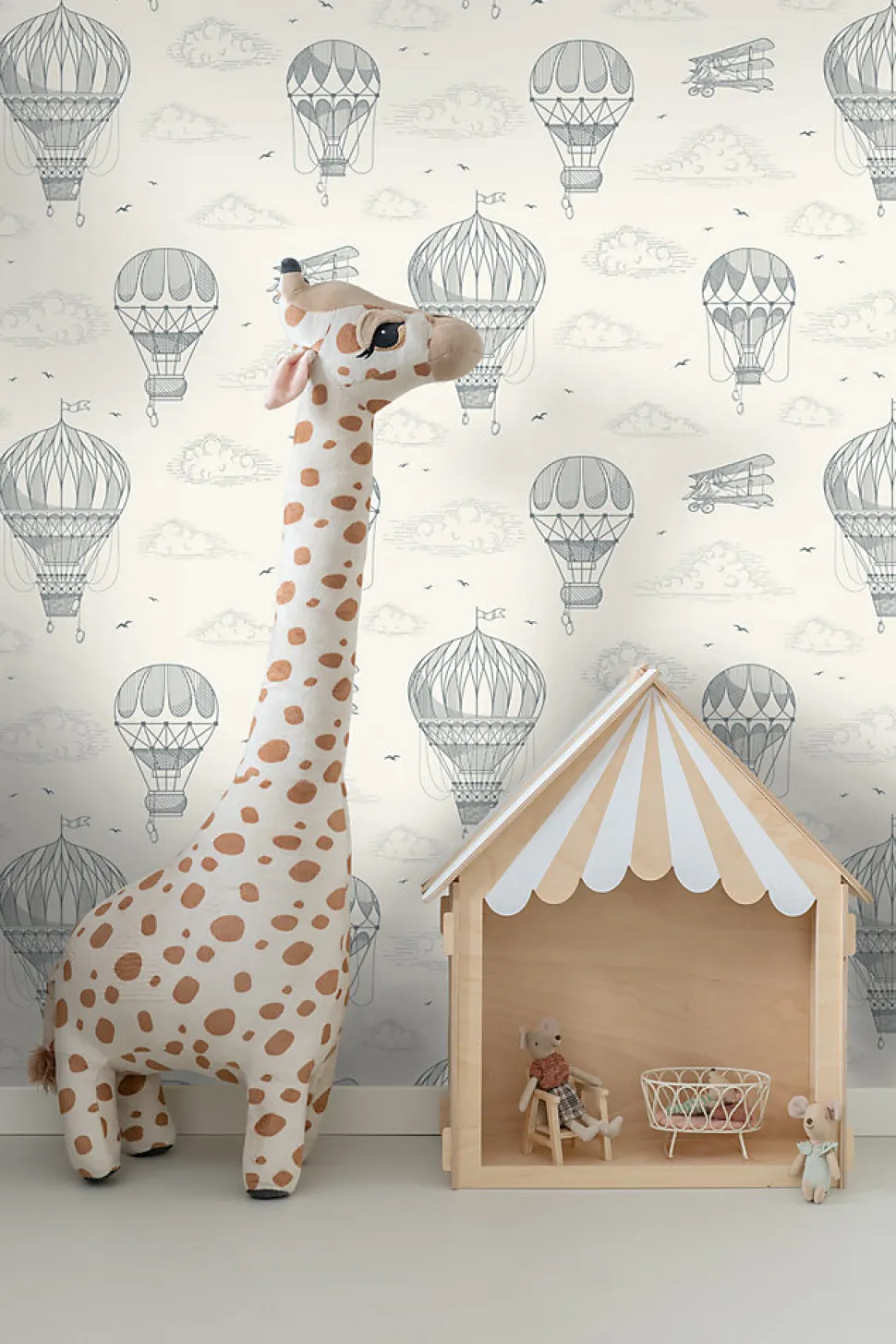 ESTAhome papier peint ballons à air chaud vieux blanc - 50 x 900 cm - 139716