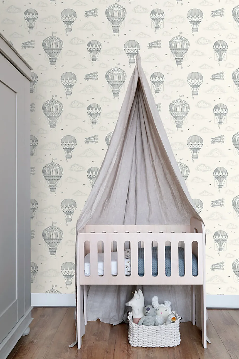 ESTAhome papier peint ballons à air chaud vieux blanc - 50 x 900 cm - 139716