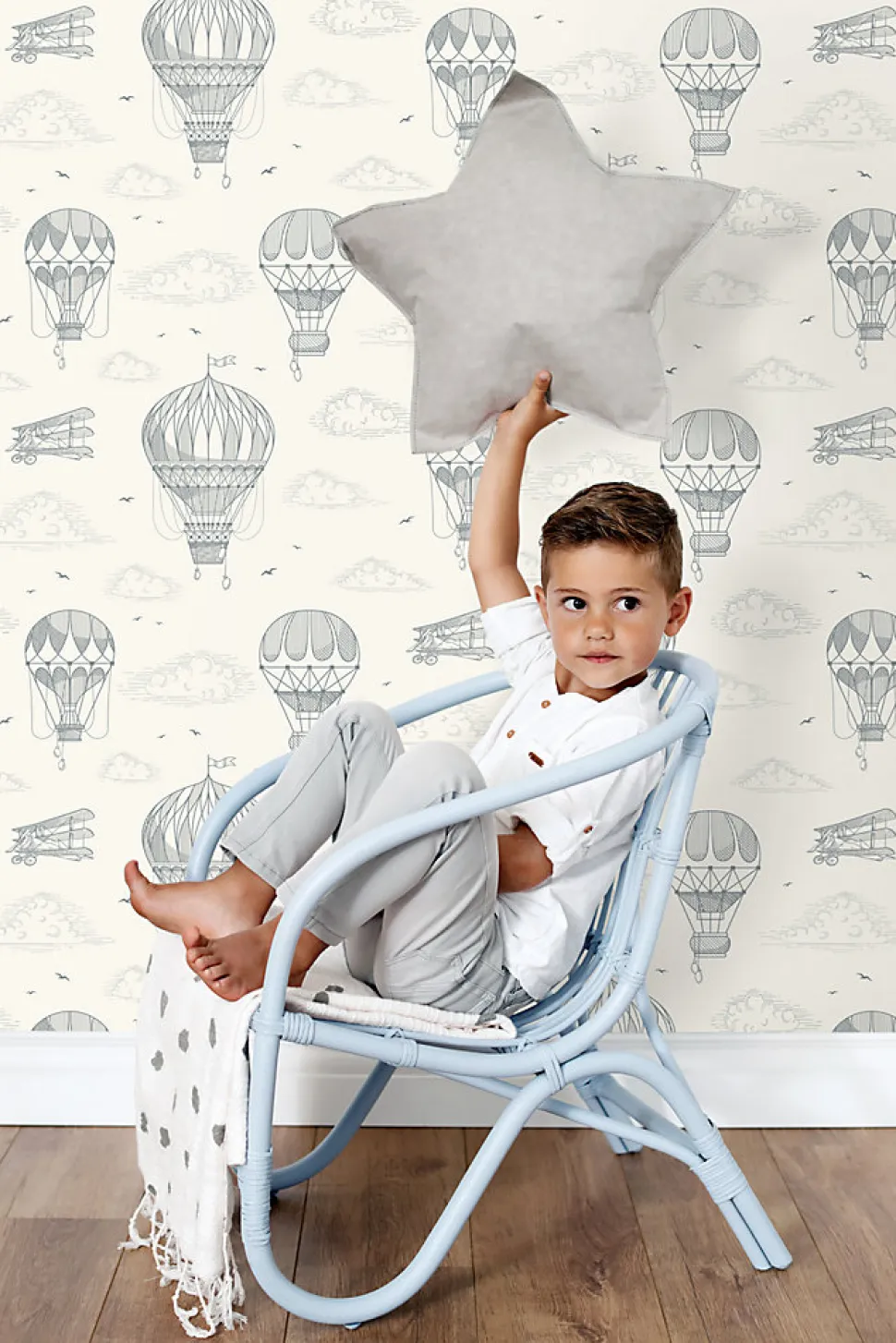 ESTAhome papier peint ballons à air chaud vieux blanc - 50 x 900 cm - 139716