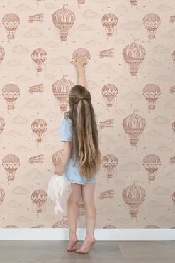 ESTAhome papier peint ballons à air chaud rose terracotta - 50 x 900 cm - 139717