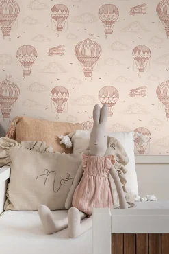 ESTAhome papier peint ballons à air chaud rose terracotta - 50 x 900 cm - 139717