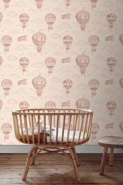 ESTAhome papier peint ballons à air chaud rose terracotta - 50 x 900 cm - 139717