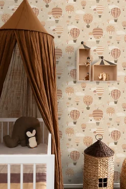 ESTAhome papier peint ballons à air chaud beige et terracotta - 53 cm x 10.05 m - 139801