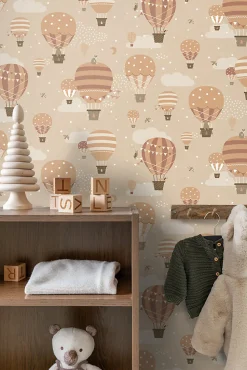 ESTAhome papier peint ballons à air chaud beige et terracotta - 53 cm x 10.05 m - 139801