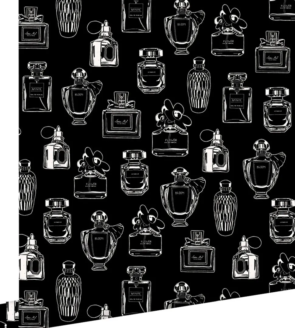 ESTAhome papier peint bouteilles de parfum noir et blanc - 53 cm x 10.05 m - 128827