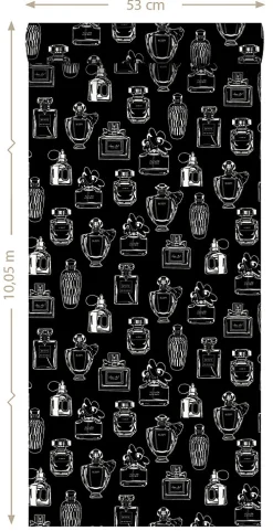 ESTAhome papier peint bouteilles de parfum noir et blanc - 53 cm x 10.05 m - 128827