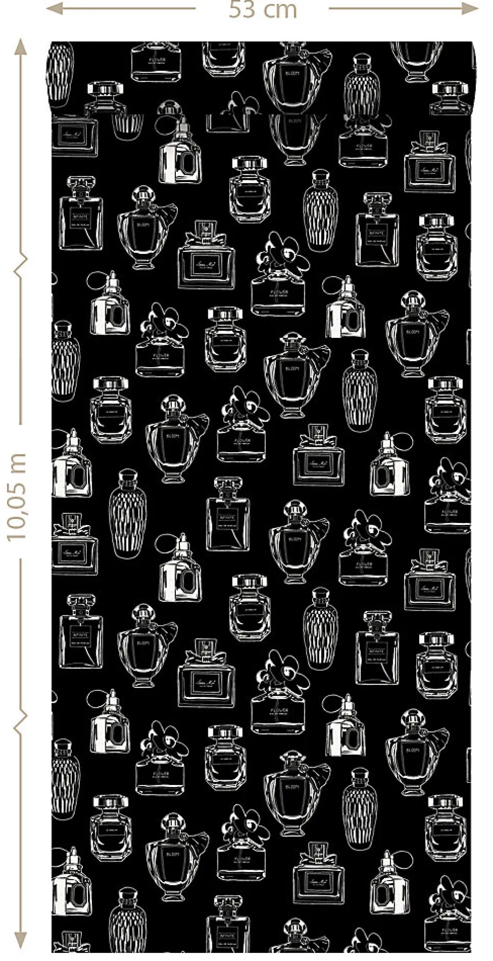 ESTAhome papier peint bouteilles de parfum noir et blanc - 53 cm x 10.05 m - 128827