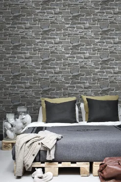 ESTAhome papier peint brique gris foncé - 53 cm x 10.05 m - 138521