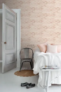 ESTAhome papier peint brique rose pêche clair - 53 cm x 10.05 m - 139166