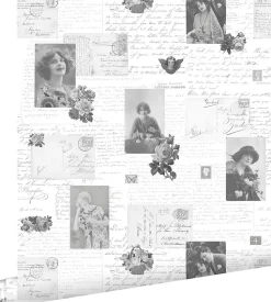 ESTAhome papier peint cartes postales anciennes vintage noir et blanc - 53 cm x 10.05 m - 138128